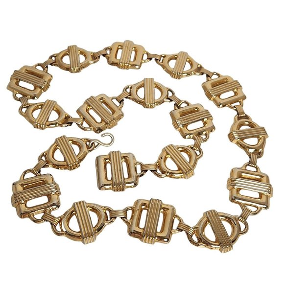 Vintage 1986 MZA of NY Gold Metal Statement Belt 37-3/4" L x 1-1/2" W - Picture 3 of 15